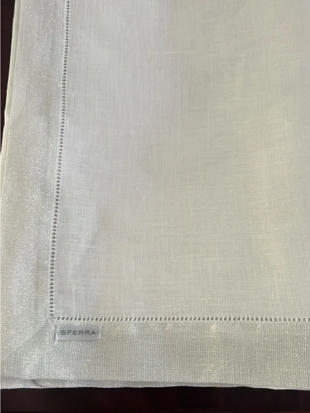 SFERRA White Linen Table Runner with Hemstitch Detail
